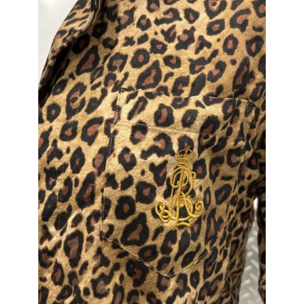 Ralph Lauren Pajama Shirt Leopard Print Long Sleeve Button L Embroidered Logo - Picture 2 of 6